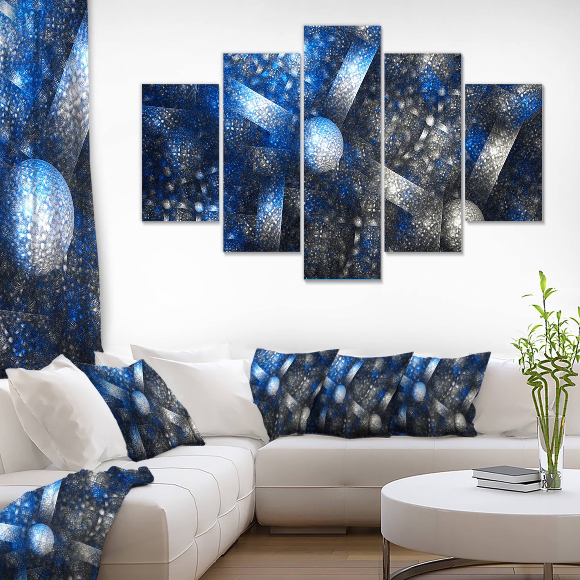 Designart - Crystal Cell Dark Blue Steel Texture - Contemporary Wall Art Canvas